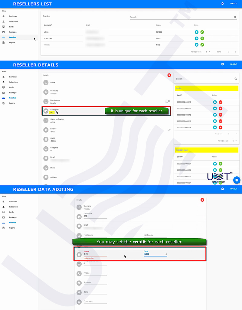 Reseller settings in UMT LLC web billing